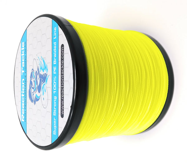 yellow braided fishing line Reaction Tackle Line- Hi-Vis Model:200XG RH Bucktail Jig Fluke Lures color-sunrise-frog Designed to hold up