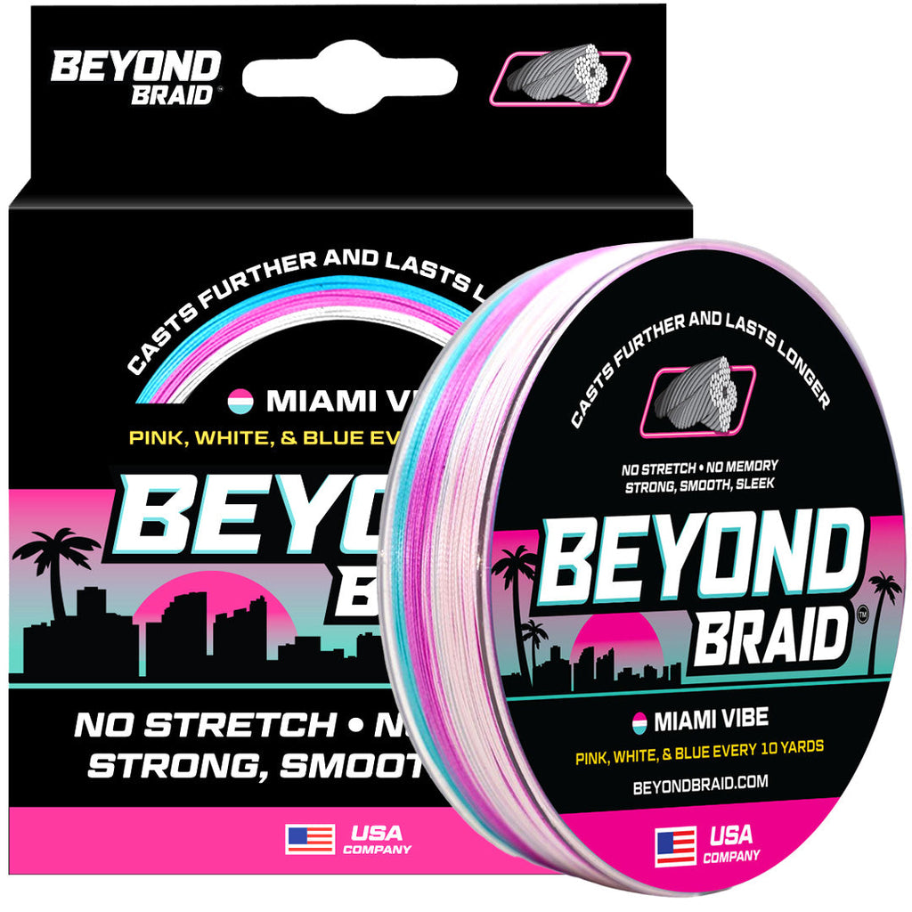 braided fishing line pink BEYOND BRAID Miami Vibe - Pink, White, & Blue