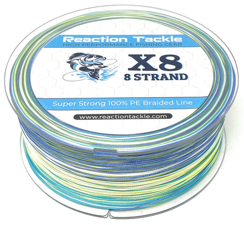 8x braided fishing line Reaction Tackle X8 Braided Fishing Line- Aqua Camo 8 Strands, Metered Line